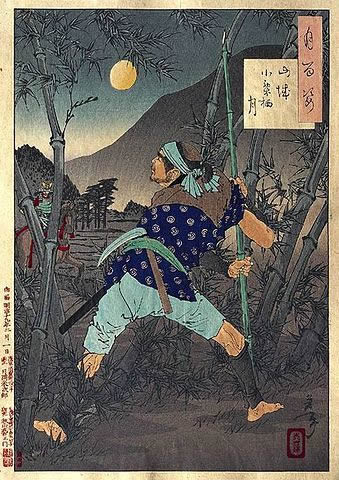 Mitsuhide about to be ambushed, from a series of moon-themed ukiyo-e