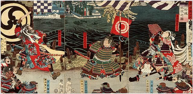 Woodblock print depicting the Siege of Takamatsu Castle